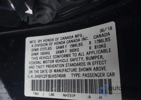 2018 Honda Civic Lx from USA, damaged, VIN 2HGFC2F56JH574648